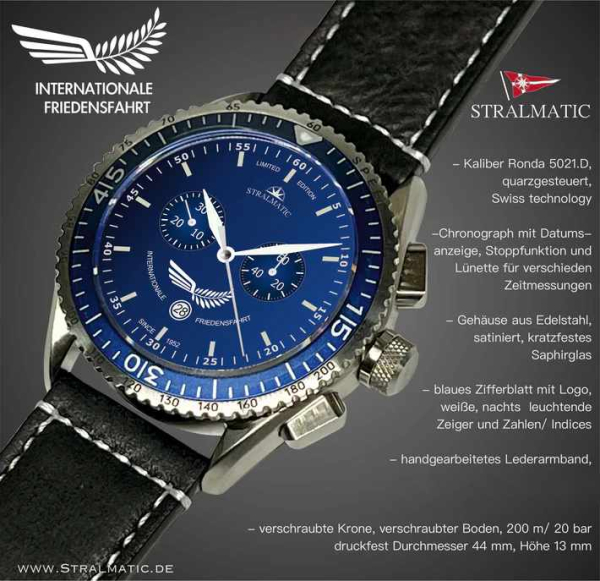 Stralmatic SP-1807120 Internationale Friedensfahrt Quarz Ronda 5021.D Edelstahl Leder